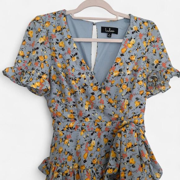 Lulus Feeling Butterflies Light Blue Floral Tiered Ruffle Mini Dress Cottage Sm - Picture 6 of 8